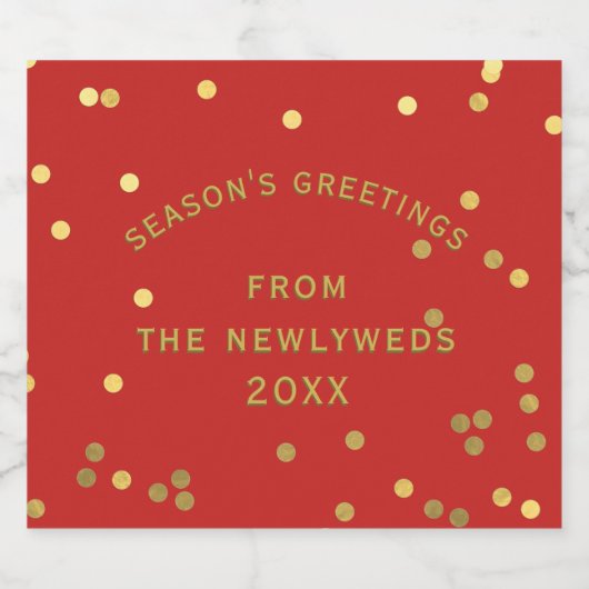 Red Gold Confetti Season's Greetings Wine Label Sparkling Wijnetiket (Enkel label)