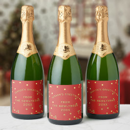 Red Gold Confetti Season's Greetings Wine Label Sparkling Wijnetiket