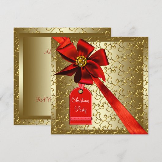 Red Gold Corporate Christmas Party Kaart (Voorkant / Achterkant)