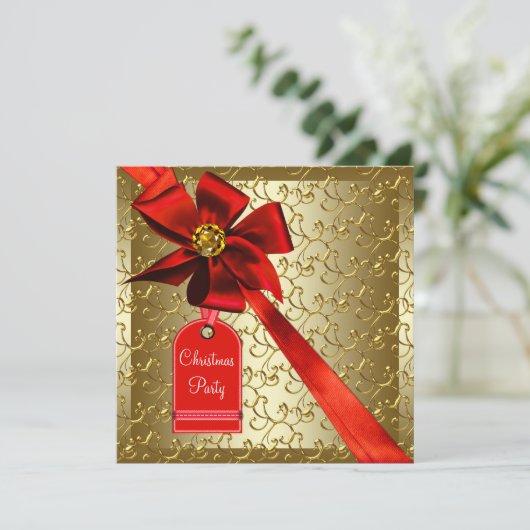Red Gold Corporate Christmas Party Kaart (Staand voorkant)