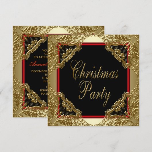 Red Gold Corporate Christmas Party Uitnodigingen (Voorkant / Achterkant)
