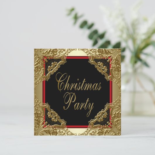 Red Gold Corporate Christmas Party Uitnodigingen (Staand voorkant)