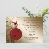 Red gold Corporate feestdag Bowling party Invite Kaart (Staand voorkant)