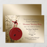 Red gold Corporate feestdag Bowling party Invite