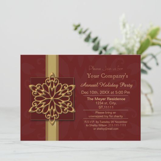 Red Gold Corporate - uitnodiging voor feestdagen (Staand voorkant)