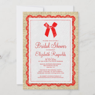 Red Gold Country Burlap Bridal Shower-uitnodiginge Kaart