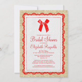 Red Gold Country Burlap Bridal Shower-uitnodiginge Kaart