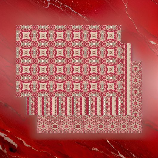 Red Gold Cream Quilt en Stripes Boerderij Chique Inpakpapier Vel