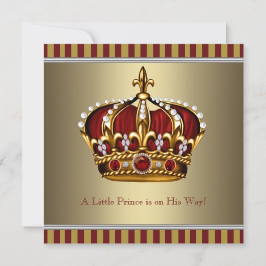 Red Gold Crown Little Prince Boy Baby shower Kaart (Voorkant)
