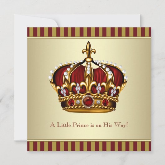 Red Gold Crown Little Prince Boy Baby shower Kaart (Voorkant)