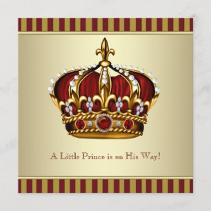 Red Gold Crown Little Prince Boy Baby shower Kaart