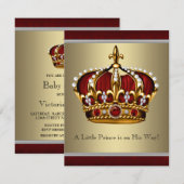 Red Gold Crown Prince Boy Baby shower Kaart (Voorkant / Achterkant)