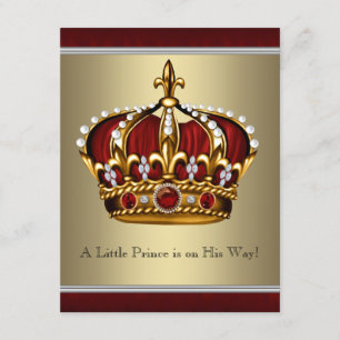 Red Gold Crown Prince Boy Baby shower Kaart