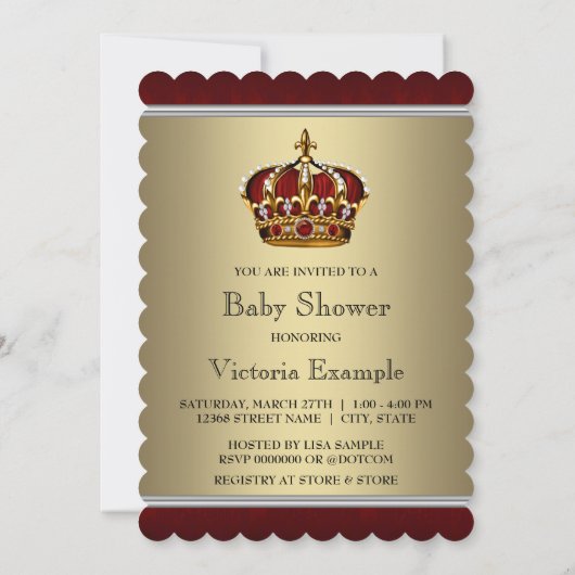 Red Gold Crown Prince Boy Baby shower Kaart (Achterkant)