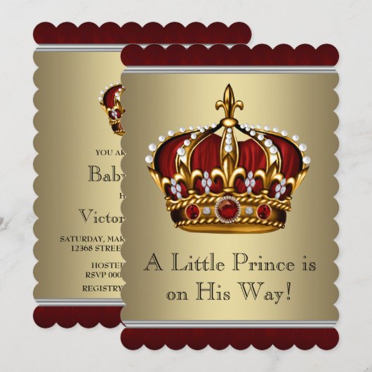 Red Gold Crown Prince Boy Baby shower Kaart (Voorkant / Achterkant)