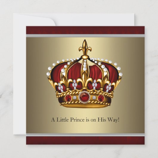 Red Gold Crown Prince Boy Baby shower Kaart (Voorkant)