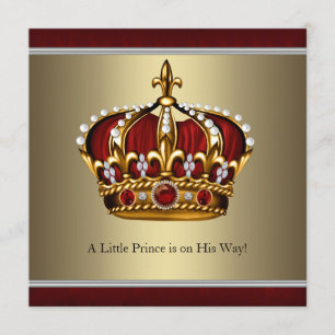 Red Gold Crown Prince Boy Baby shower Kaart