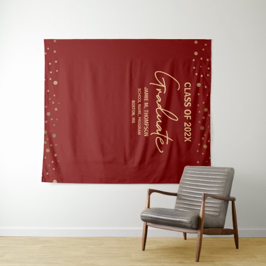 Red Gold CUSTOM Class Jaar achtergrond Afstuderen Wandkleed (In Situ (horizontaal))