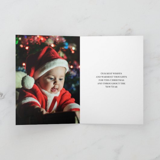 Red Gold Custom Photo Merry kerstrenrender Feestdagen Kaart (Binnen)