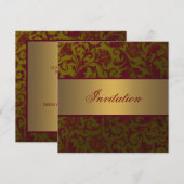 Red Gold Damask All Occasion Invitation Sjabloon Kaart (Voorkant / Achterkant)