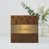 Red Gold Damask All Occasion Invitation Sjabloon Kaart (Staand voorkant)