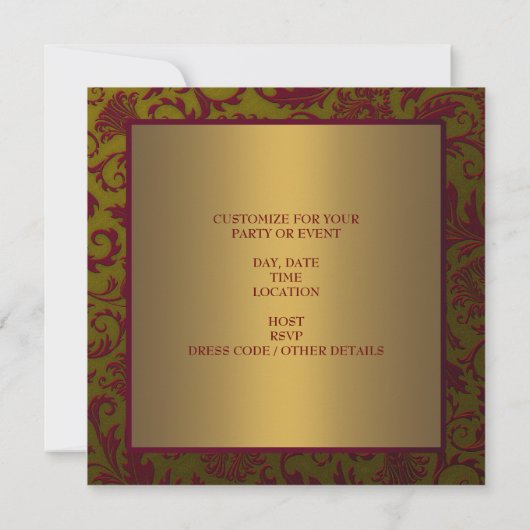 Red Gold Damask All Occasion Invitation Sjabloon Kaart (Achterkant)