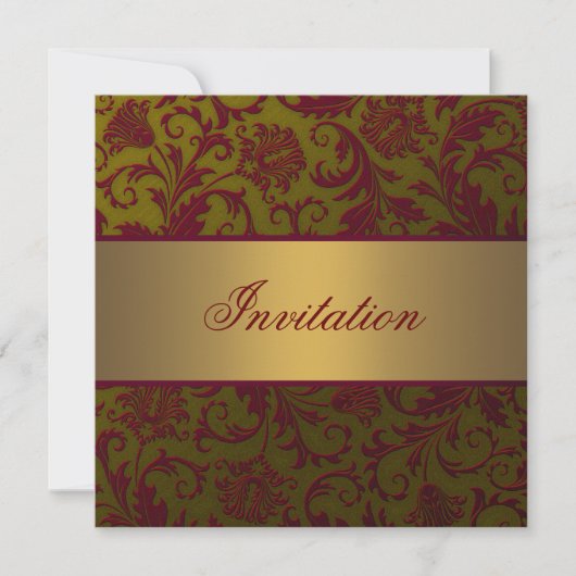Red Gold Damask All Occasion Invitation Sjabloon Kaart (Voorkant)