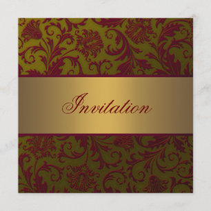 Red Gold Damask All Occasion Invitation Sjabloon Kaart