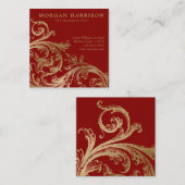 Red Gold Damask Baroque Swirl Vierkante Visitekaartje (Voorkant / Achterkant)