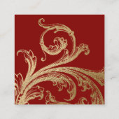 Red Gold Damask Baroque Swirl Vierkante Visitekaartje (Achterkant)