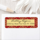 Red Gold Damask Bruiloft Retouradres Labels (Insitu)