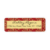 Red Gold Damask Bruiloft Retouradres Labels (Voorkant)