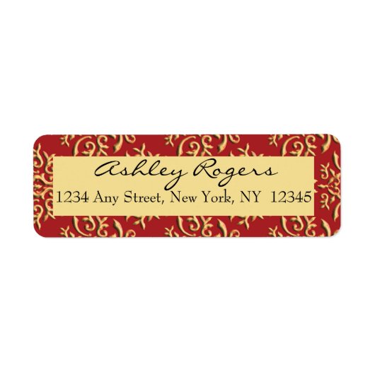 Red Gold Damask Bruiloft Retouradres Labels (Voorkant)