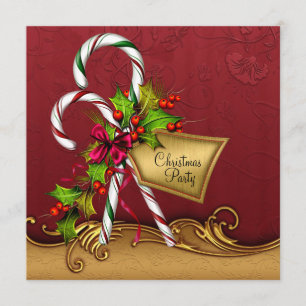 Red Gold Damask Candy Canes kerst Kaart