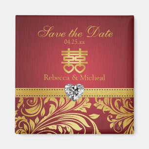 Red & Gold Damask, Chinees dubbel geluk Magneet