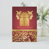 Red & Gold Damask, Chinees Dubbelgeluk RSVP (Staand voorkant)