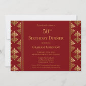 Red Gold Damask gepatterned 50th Birthday Dinner Kaart (Voorkant)
