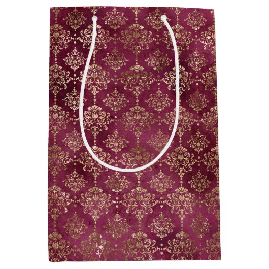 Red Gold Damask Medium Cadeauzakje (Voorkant)