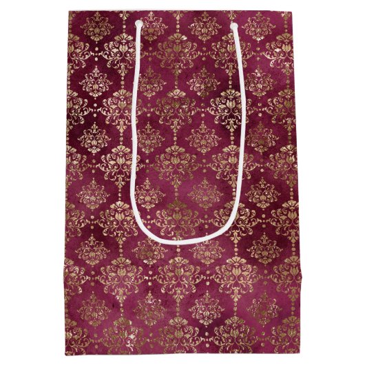 Red Gold Damask Medium Cadeauzakje (Achterkant)