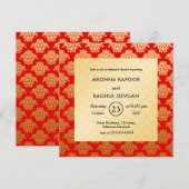 Red Gold Damask Pattern Indian Rehearsal Dinner Kaart (Voorkant / Achterkant)
