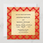 Red Gold Damask Pattern Indian Rehearsal Dinner Kaart (Voorkant)