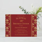 Red Gold Damask Surprise 18th Birthday Dinner Kaart (Staand voorkant)