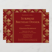 Red Gold Damask Surprise Birthday Dinner Kaart (Voorkant / Achterkant)