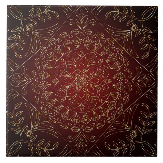 Red Gold Decorative Ceramic Tile Tegeltje (Voorkant)