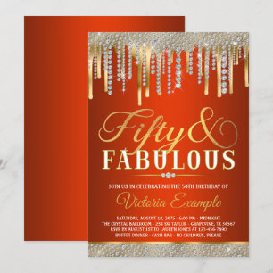 Red Gold Diamond Drip Fabulous 50-jarig feest Kaart
