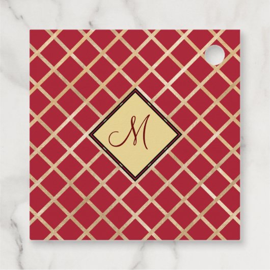 Red Gold Diamond Geometric Monogram, aangepast Bedankjes Labels (Achterkant)