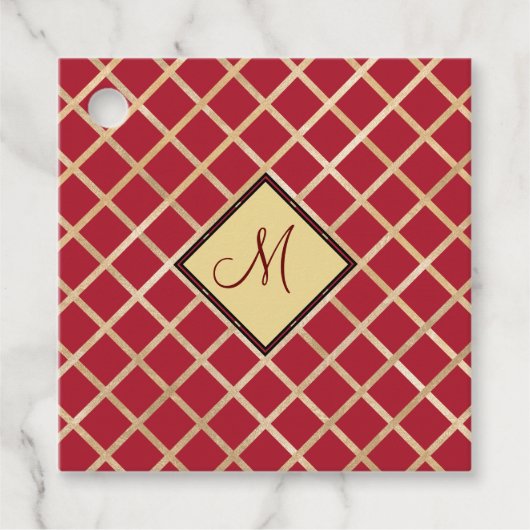 Red Gold Diamond Geometric Monogram, aangepast Bedankjes Labels (Voorkant)