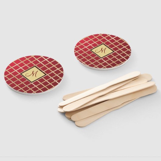 Red Gold Diamond Geometric Monogram, aangepast Handwaaier (Niet-gemonteerd)