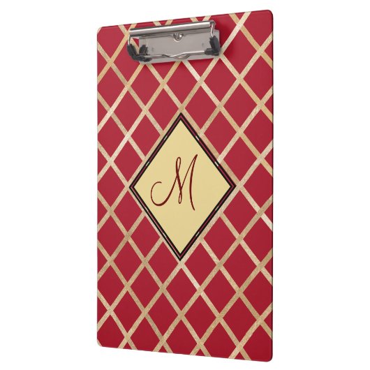 Red Gold Diamond Geometric Pattern Monogram Klembord (Links)