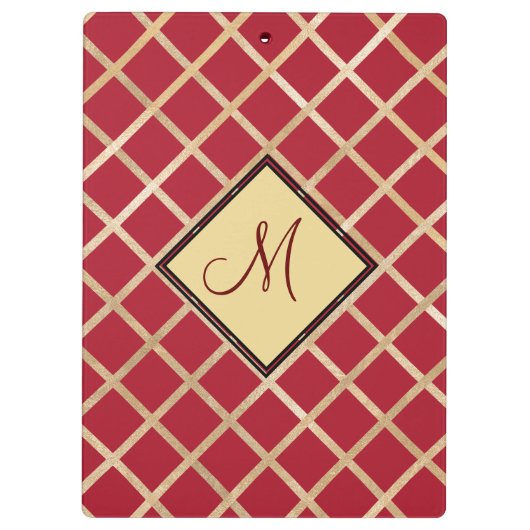 Red Gold Diamond Geometric Pattern Monogram Klembord (Achterkant)